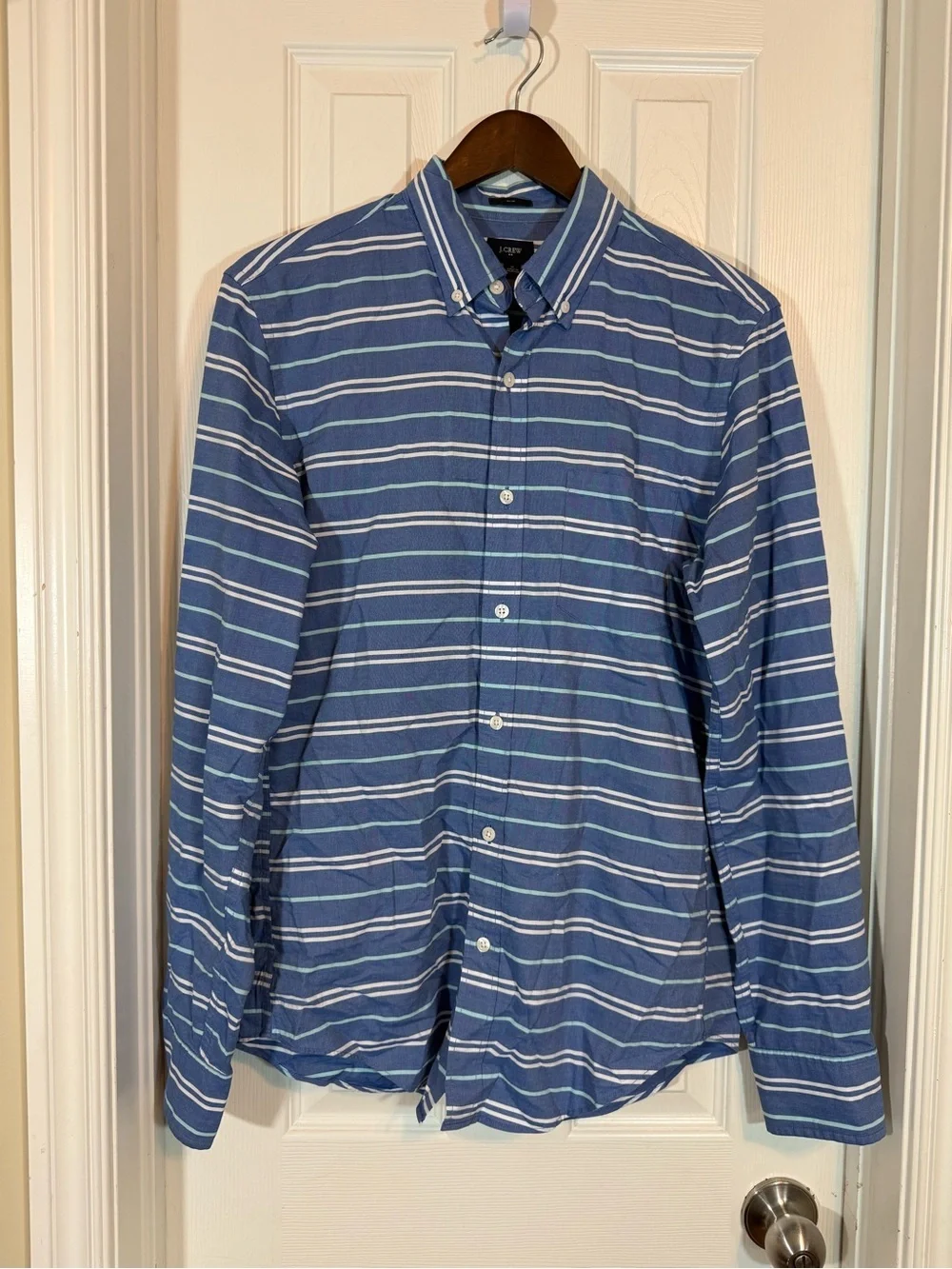 J. Crew Slim Fit Blue Striped Button Down Shirt Men’s Medium Long Sleeve Cotton